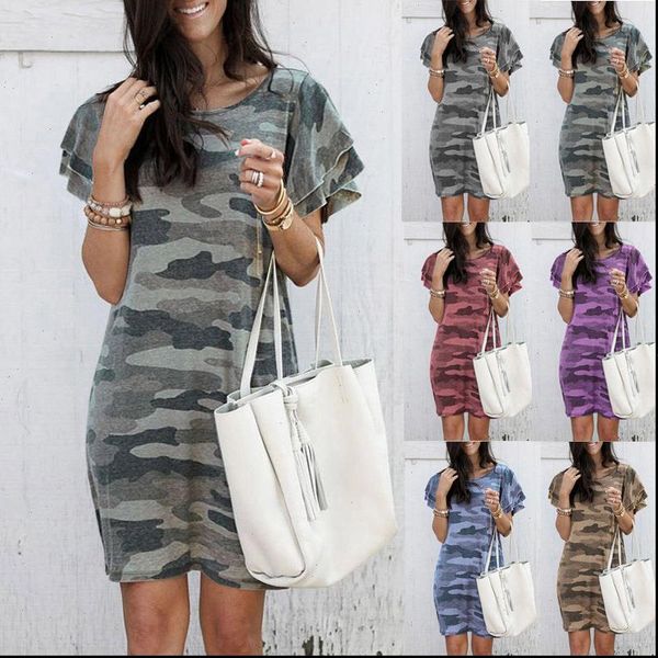 

plus size summer short sleeve mini dress fashion women clothes camouflage print dress ladies red short dresses vestido, Black;gray