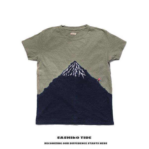

kapital new regular and macro short sleeve batik wash men's and women's same mount fuji printed embroidery t-shirt, White;black
