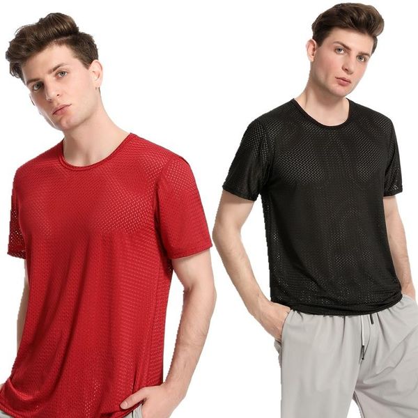 

men's plus tees t-shirts solid mesh breathable fishnet t shirt stretchable tshirt ice silk sport 2022 short sleeve 4xl o neck 5 colors, Black;brown