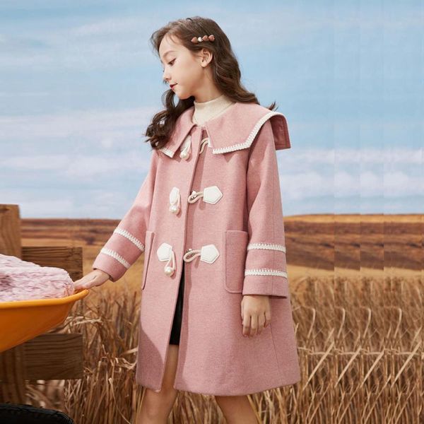 

jackets 2021 autumn winter woolen jacket for girl fashion thick warm wool coat mid-length casual children's clothing outwear g190, Blue;gray