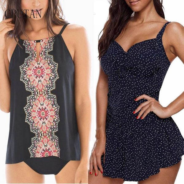 

women's swimwear cputan 2021 plus size tankini women 2 piece swimsuit print brazilian female retro floral halter swimming beachwear, White;black