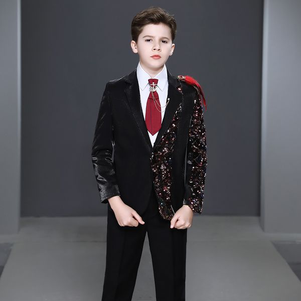 

high-quality kids dresses for boys childrens costumes flower girl boys small suit suit model catwalk piano dress small host sui, Black