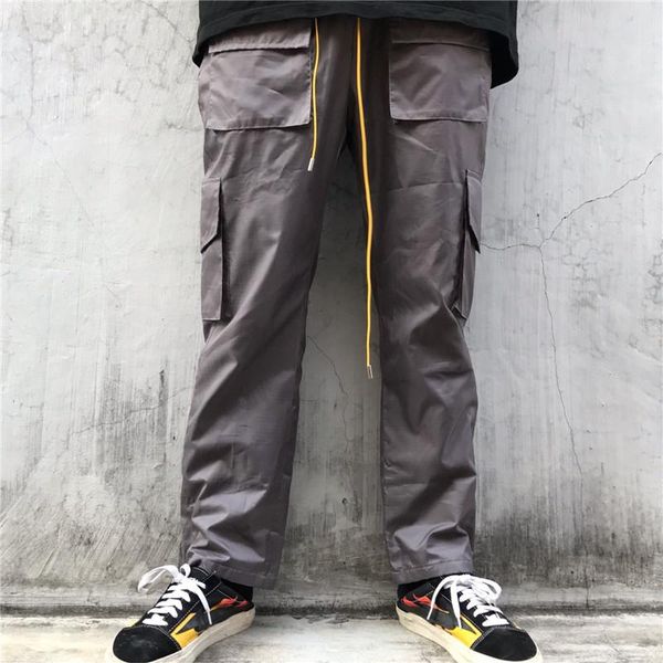 

men's pants 2021 women's casual cargo multi-pocket buckle lining nylon, Black