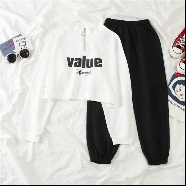 

one piece suit autumn womens tracksuits south korean sweater, students loose and long pants two fashion, Gray