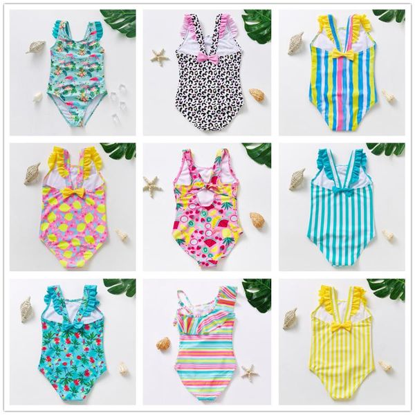 

two-piece suits 2~10year toddler baby girls swimwear 2021 flamingo print children one piece kids beach wear-st246