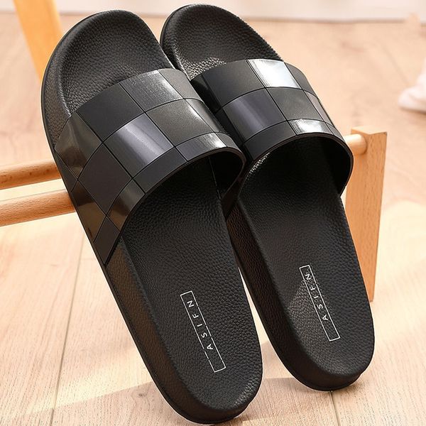 

mens slippers outdoor and indoor slippers non-slip flat slippers beach summer shoes for men gingham home, Black