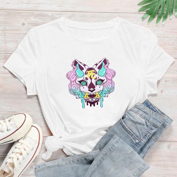 

multicolor ghost mask graphic cool new t shirt women streetwear versatile t-shirt beautiful refreshing colorful vogue t shirt, White