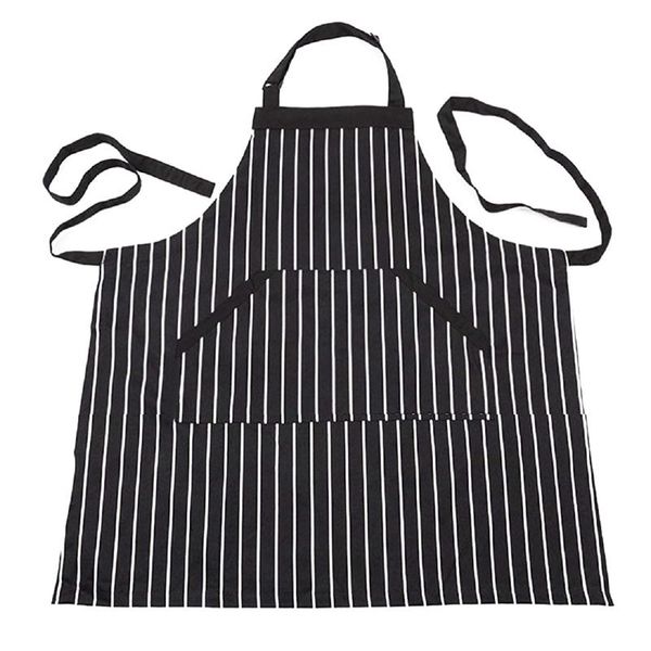 

adjustable black stripe bib apron with 2 pockets cook tool (black)