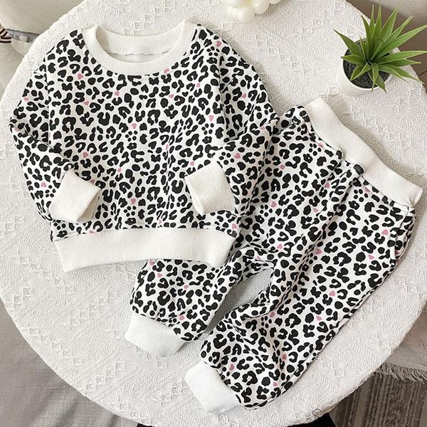 

clothing sets winter kids boy girl set children's clothes thicken boys girls long sleeve leopard print t-shirt + pants outfits suits, White