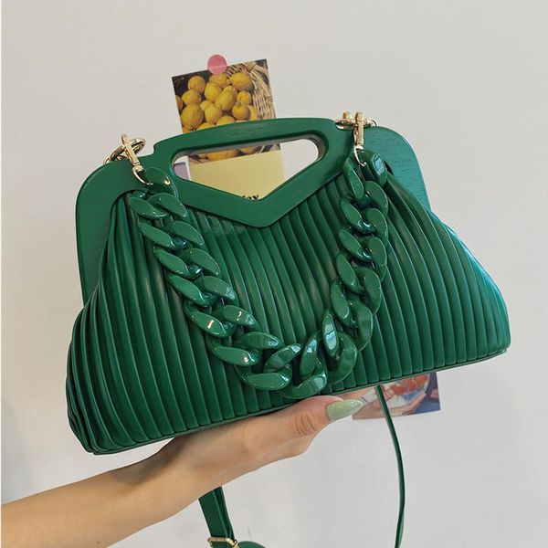 

evening bags pleated pu leather handbags for ladies chain tote inverted triangle handle female crossbody bag designer shoulder women