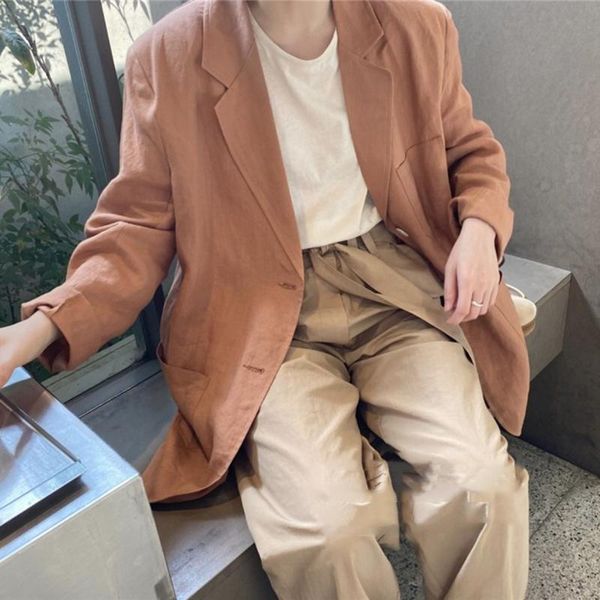 

women's suits & blazers 2021 cotton linen blazer jacket coat spring women thin loose single breasted outerwear, White;black