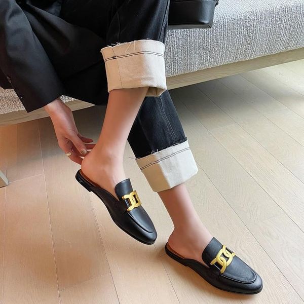 

slippers outdoor summer flat mules closed toe women's half mut9, Black