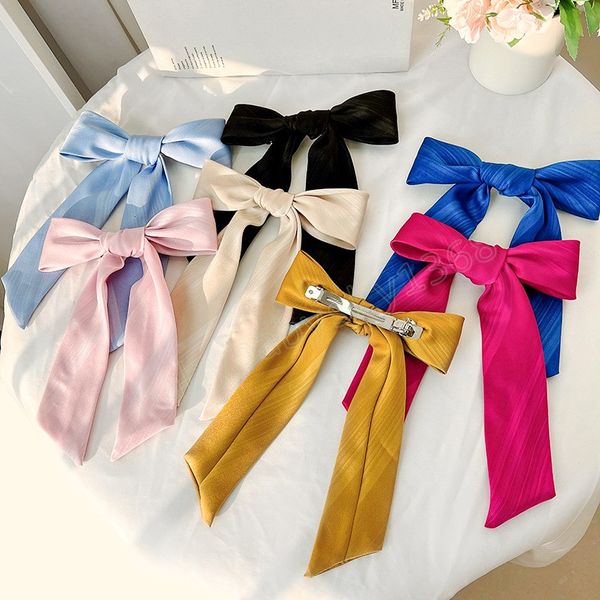 

2022 spring korean solid color striped fabric hairpin large bow ponytail barrettes clip hair accessories women, Slivery;white
