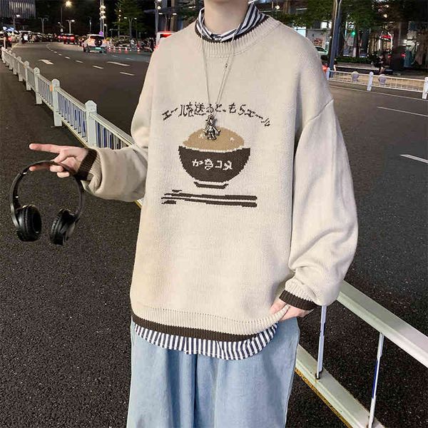 

men's sweaters male japanese-style knitted sweater, harajuku sweater set with a man's head, , u5bw, White;black
