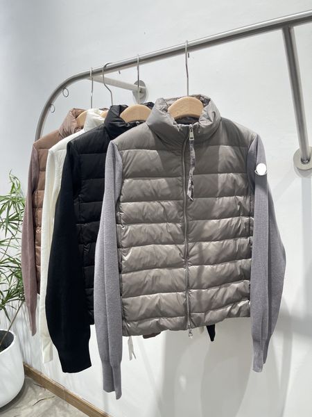 

luxury france women's down designer brand autumn and winter style lightweight fashion warm knitted splicing jacket, Black