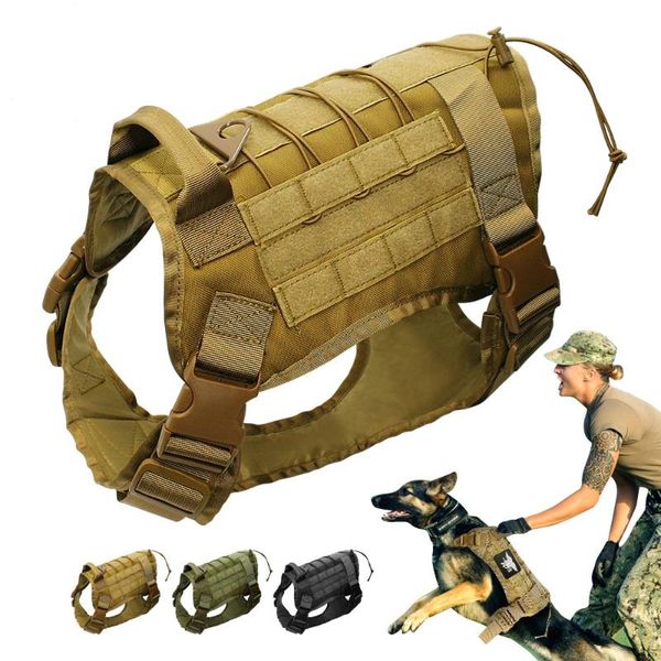 

dog collars & leashes tactical harness training vest military k9 water resistant with detachable molle pouches/patches for large dogs
