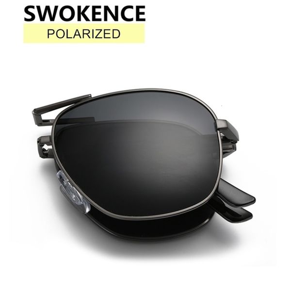 

swokence upscale fashion foldable polarized sunglasses men women vintage portable folding metal frame sun glasses with box sa06, White;black