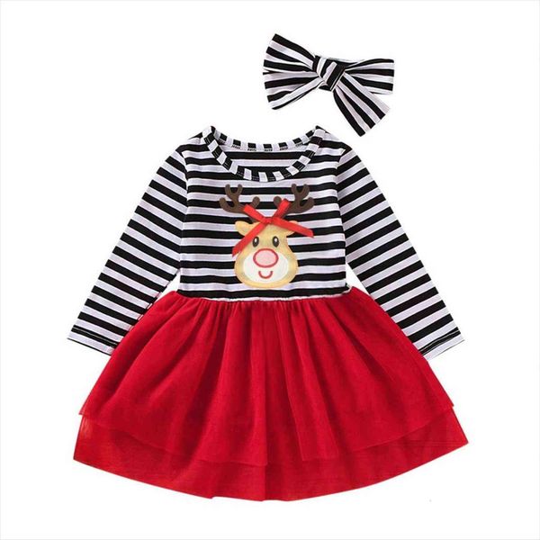 

christmas xmas baby girls girl dress kids 1 6y sister lace striped print romper party dresses costume, Red;yellow