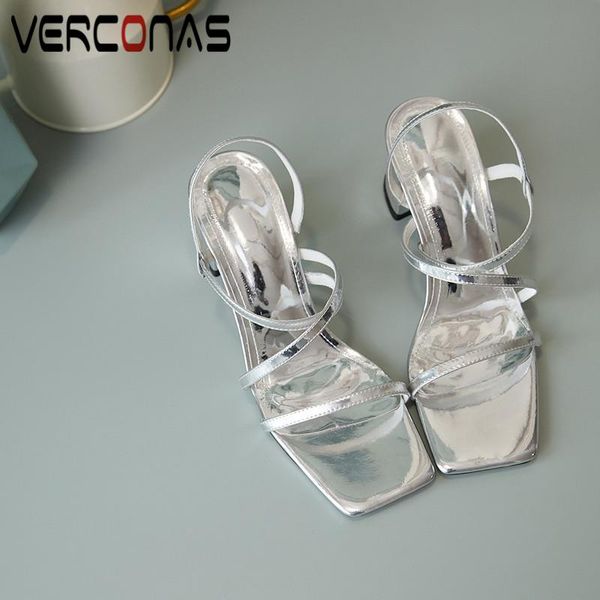 

dress shoes verconas 2021 fashion woman sandals women pumps genuine leather elegant summer square toe high heeled, Black