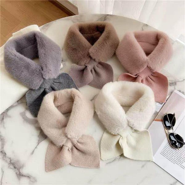 

super cute girl's imitation rex fur scarf female winter korean versatile cross hair collar warm plush neck face scarf, Blue;gray
