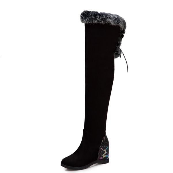 

increase false rabbit lining in heel on knee herd side zipper ties snake impression fake skin boots wq31, Black