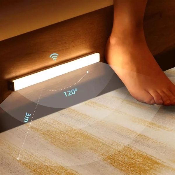 

6/10 led induction under cabinet motion sensor closet night lamp battery powered magnetic strip light for kitchen wardrobe