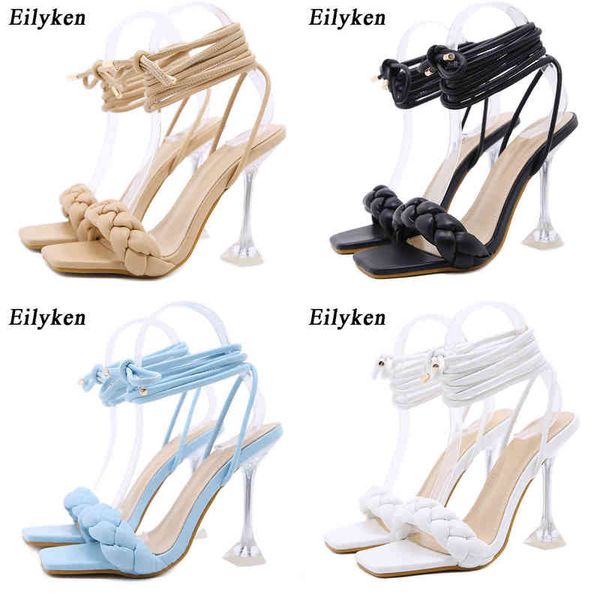 Sandali Eilyken 2022 New Summer Fashion Design Weave Women Trasparente Strano Tacchi alti Ladies Open Toe Shoes 220121