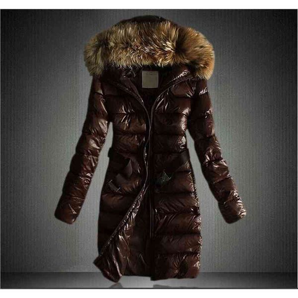 

2018 winter new large wool collar fashion slim medium and long down cotton padded clothes for women, Black