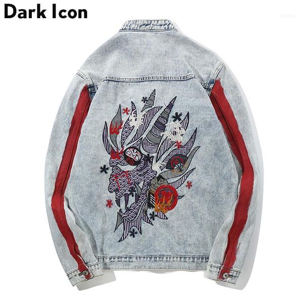 

men's jackets stand collar dragon embroidery hip hop jeans men 2021 autumn vintage washing blue man clothing streetwear1, Black;brown