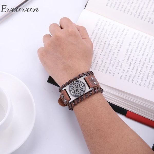 

charm bracelets eueavan 5pcs yoga jewelry cuff leather buddhist sacred geometry meditation bangles wealth good luck gift for men, Golden;silver