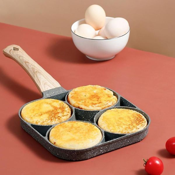 

pans 4 hole omelette pan for home kitchen restaurant breakfast frying fried tool handle omelet cook pot stick mold egg cookware s9i9