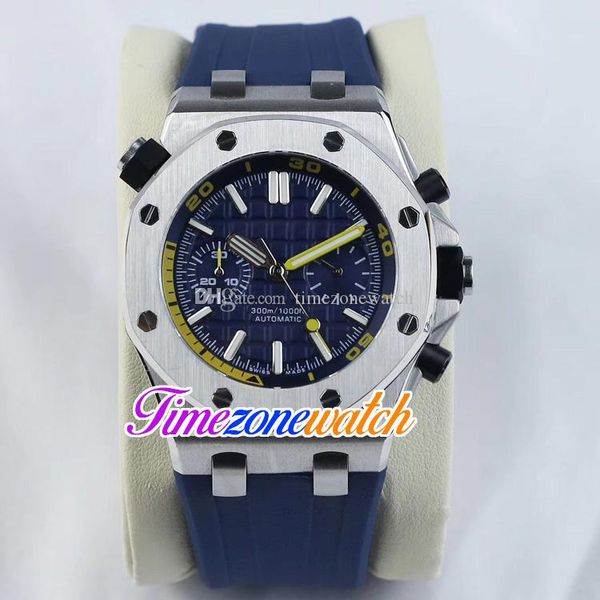 

42mm blue texture dial automatic mens watch steel case yellow inner blue rubber strap sapphire no chronograph gents watches timezonewatch e4, Slivery;brown