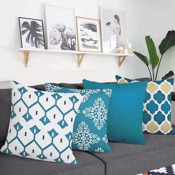 

cushion/decorative pillow solid geometric cushion cover white blue decorative sofa cushions throw pillows cotton covers 45x45 pillowcases de