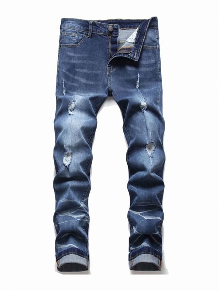 

men ripped bleach wash jeans b0gt#, Blue
