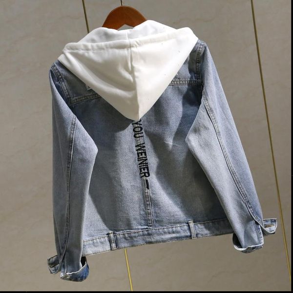 

applique embroidery denim jacket female 2021 autumn new korean bf college wind hooded short denim jacket tide, Black;brown