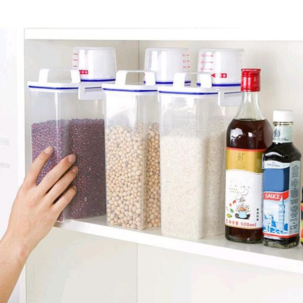 

storage bottles & jars moisture-proof transparent sealed box dry grain kitchen home organizer tools with measuring cup