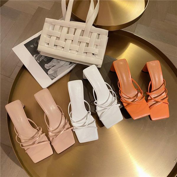 

dress shoes roman candy strange med high heels sandals women square toe sandalias gladiator mujer narrow band slides open sandalen dames, Black