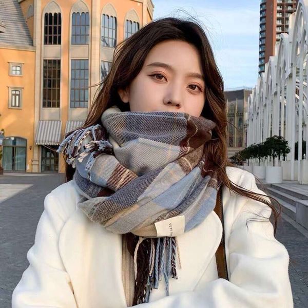 

new plaid scarf women autumn winter korean version net red lovely student couple warm and thick shawl, Blue;black