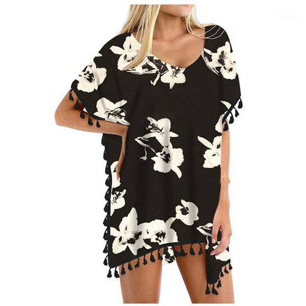

women's swimwear beach dress woman trim kaftan chiffon tassels bikini cover up beachwear loose towel, White;black