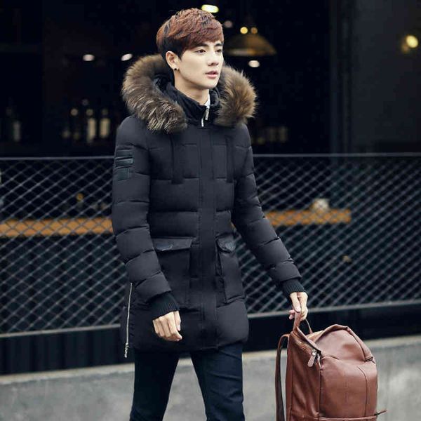 

men's winter long down coat 2021 men parka 90% white duck jacket for male waterproof fur collar parkas hooded 3xl 50, Black