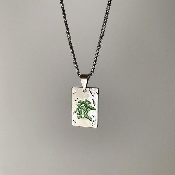 

pendant necklaces vsnow chinese character green enamel get rich square geometric necklace for women chain silver metal jewelry