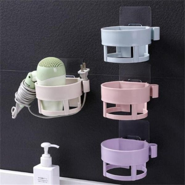 

hooks & rails wall-mounted hair dryer holder multifunctional adhesive drier seamless bathroom shelves hairdryer storage rack organizer
