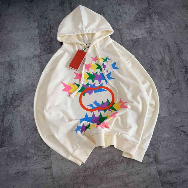 

2022 factory wholesale new rainbow meteor hooded sweater women's fashion white casual loose couple printed large coat, Black