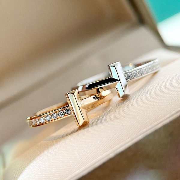 

ring t family t1 semi diamond female 925 sterling silver plated 18k gold t-shaped couple rose