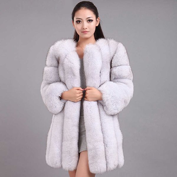 

new winter woman fluffy faux fur coat qualified thick imitated fox fur overcoat female warm outwear t191109, Black
