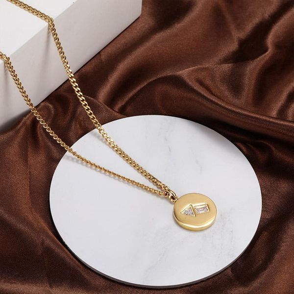 

chains 2021 couple necklace men's and women's stainless steel round with diamond pendant fashion simple jewelry, Silver