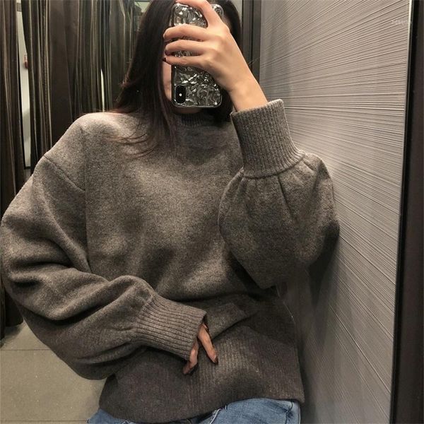

women 2021 fashion soft touch loose knitted sweater vintage o neck long sleeve female pullovers streetwear women's sweaters, White;black