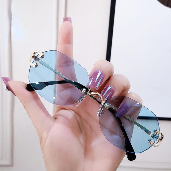 

sunglasses abay small oval women rimless trimming metal eyewear female retro street shooting designer brand driving uv400 oculos, White;black