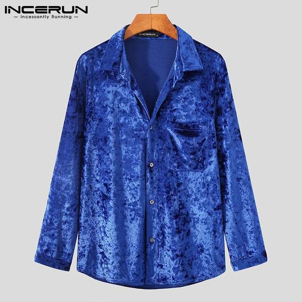 

men shirt lapel long sleeve velvets pockets camisas hombre 2021 streetwear solid color button fashion casual shirts 5xl incerun, White;black