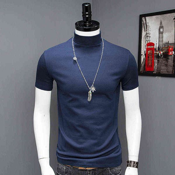 Erkekler Moda Balıkçı Yaka T-shirt Streç Katı Renk T-Shirt Erkekler Modal Pamuk Kısa Kollu Kadife Giyim Boy T Gömlek G1229